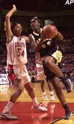 Plenette Piersen defends Missouri's Marlena Williams during Tech's 82-64 victory Wednesday night.