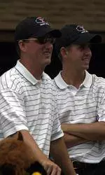 Head Coach Greg Sands and senior David Bolen prior to Thursday's second round.