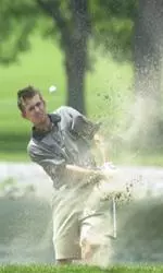 David Bolen recovers from the bunker in Friday's third round action at the 2002 NCAA Championships in Columbus, Ohio.