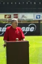 Texas Tech Head Baseball Coach Larry Hays and Athletics Director Gerald Myers announced the plans for a new video scoreboard at Dan Law Field.