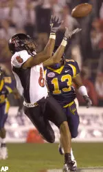 Joel Filani pulls in a 60 yard touchdown reception in the third quarter of the Holiday Bowl.
