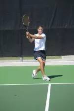Senior Irina Tereschenko tops the nation's No. 75 player, Daniela Muscolino of Tulsa, 6-4, 6-0.