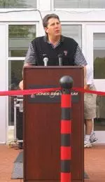 Texas Tech head football coach Mike Leach spoke at the ribbon cutting ceremony for the new Football Training Facility Saturday morning.