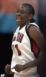 Texas Tech forward LaToya Davis runs down the court after scoring against Texas-Arlington during the second half of an NCAA tournament first-round game in Dallas, Saturday, March 19, 2005. (AP Photo/Tony Gutierrez)
