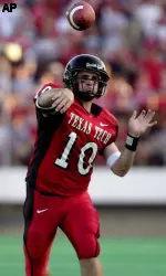 Texas Tech quarterback Cody Hodges (10) throws the ball toward the end zone against Indiana State. (AP Photo/Joe Don Buckner)