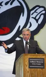 Texas Tech Head Baseball Coach Larry Hays addresses the crowd at today's luncheon.