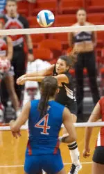 Freshman Jenn Harrell led defensively with 21 digs.