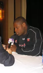 Keyunta Dawson addresses the reporters at today's Media Day.