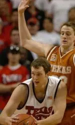 Texas Tech's Jon Plefka is guarded by Texas' Conner Atchley in the first half of an NCAA basketball game Monday, Feb. 6, 2006, at the United Spirit Arena in Lubbock, Texas. (AP Photo, Joe Don Buckner)