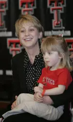 Kristy Curry and daughter Kendall at today's press conference. Curry becomes the fifth head coach in Lady Raider Basketball history.