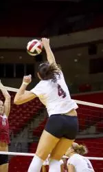 Junior Amy Charlebois had nine blocks during the match against the Hornets.