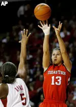 Jordan Murphree takes a jumpshot in Texas Tech's 86-81 double-overtime loss to No. 6 Oklahoma. (AP Photo/Ty Russell)