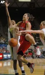 Jordan Murphree has the ball stripped by Baylor's Rachel Allison while Latara Darrett, defends in the first half.