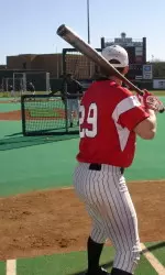 Tim Ahern takes a few swings during batting practice.