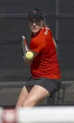 Junior Janet Durham gets only singles win of the day.