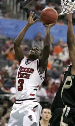 Martin Zeno puts the ball up against Colorado forward Jermyl Jackson-Wilson in the first half.