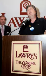 Mike Leach addresses the crowd at the Lawry's Beef Bowl.