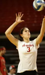 Setter Karlyn Meyers' has 7 service aces to only 3 service errors on the season