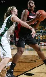 Texas Tech center Kierra Mallard, right, looks to get past Baylor defender Rachel Allison during the first half. (AP Photo/Duane A. Laverty)