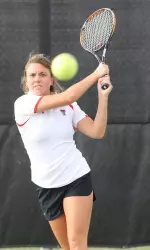 Natalie Leitch wins first-round match (6-2, 6-1) at the Racquet Club Collegiate Invitational, in Midland.