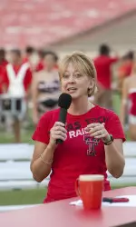 Kristy Curry spoke to the crowd at the pep rally held prior to the football game agaisnt North Dakota.