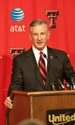 Tommy Tuberville addresses the news media at his introductory news conference.