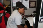 Raven Richardson of the softball team places a call to a donor.