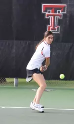 Freshman Lorena Aviles was a bright spot for the Lady Raiders in singles play as she won her No. 6 singles competition against Daniella Trigo, 6-4, 6-2.