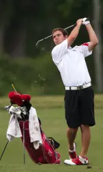 Chris Ward hits an approach shot Saturday in the second round of The Aggie Invitational.