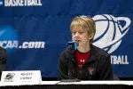 Kristy Curry addresses the media at the first round press conference of the NCAA Championship.