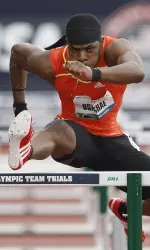 Former Texas Tech great Omo Osaghae won gold Sunday at the U.S. Indoor Track and Field Championships in Albuquerque, N.M.