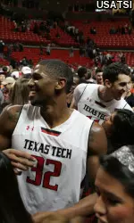 Texas Tech Red Raiders forward Jordan Tolbert (32) and forward Dejan Kravic (11) celebrate after the game. (Michael C. Johnson-USA TODAY Sports)