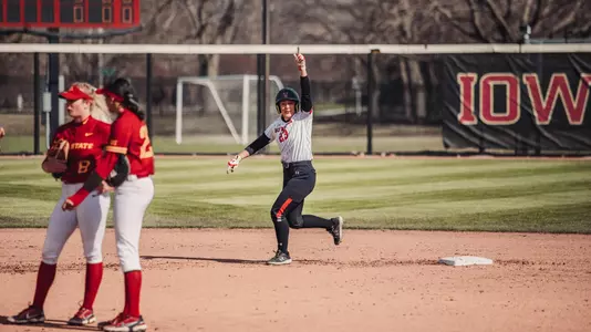 Peyton Blythe celebrates a hit