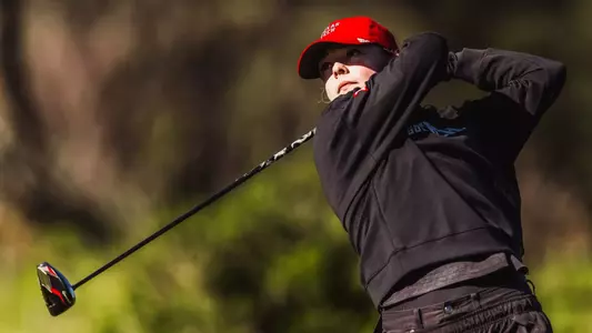 FAIRFAX, CALIFORNIA - MARCH 3: Danique Stokmans of the Texas Tech Red Raiders tees off on hole #13 at the Juli Inkster Tournament Invitational - Round 1 at Meadow Club on March 3, 2025 in Fairfax, California.  (Photo by Al Chang)