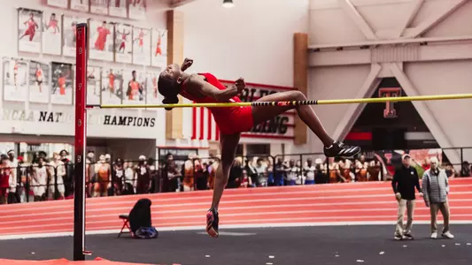 Temitope Adeshina clearing the high jump bar