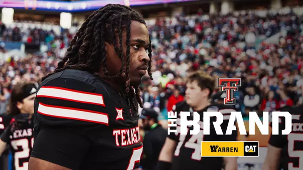Promotional graphic featuring Terrance Carter Jr. at the Capital One Orange Bowl for the ninth episode of the TexasTech+ series, The Brand. The graphic also features the logo of the presenting sponsor, Warren Cat.