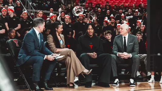 Texas Tech's JT Toppin joined Rece Davis, Andraya Carter and Jay Bilas for an interview on the ESPN College Gameday set prior to tip off between the Red Raiders and Houston.