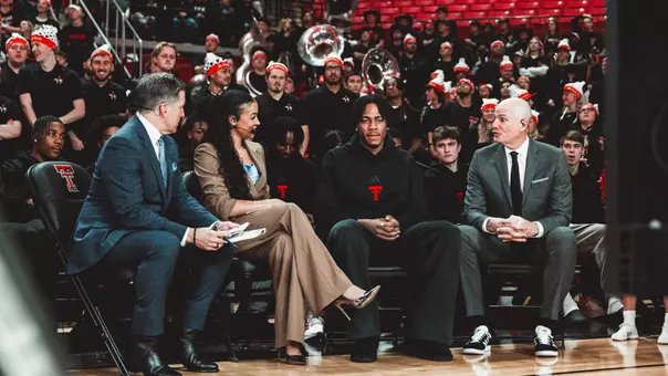 Texas Tech's JT Toppin joined Rece Davis, Andraya Carter and Jay Bilas for an interview on the ESPN College Gameday set prior to tip off between the Red Raiders and Houston.