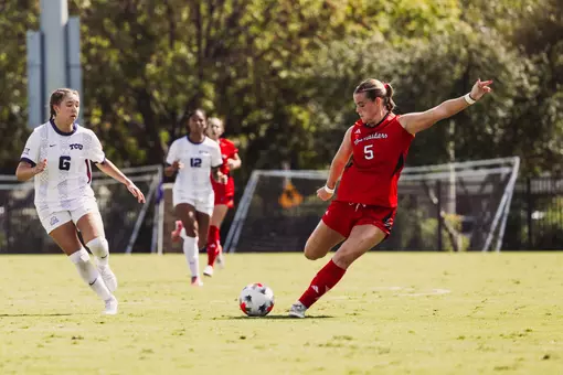 Eleanor Hays winds up to deliver a free kick service during the Red Raiders 1-0 win at TCU Sunday