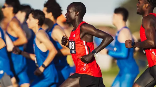 Titus Kimaru coming off the starting line at the Texas Tech Open cross country meet
