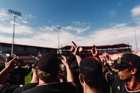 Texas Tech Baseball huddles prior to its Fall Ball scrimmage against Weatherford College