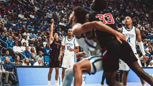 Damarion Dennis puts up a shot against Kentucky in an exhibition at Rupp Arena.