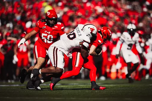 A.J. Holmes Jr. sacking the quarterback during Texas Tech at Cincinnati on October 24, 2026.