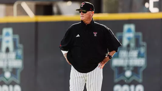 Steve Foster watches on during pitching warmups prior to one of Texas Tech's 2026 home games.