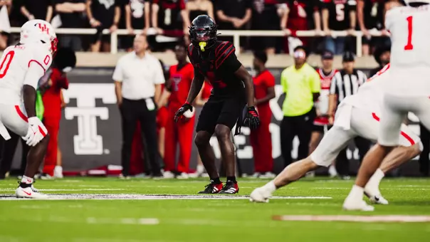 Brice Pollock looks in the backfield as the snap is made during Texas Tech's home victory over Houston.