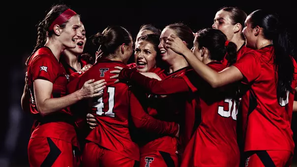 Texas Tech women's soccer team celebrates goal against Baylor at home