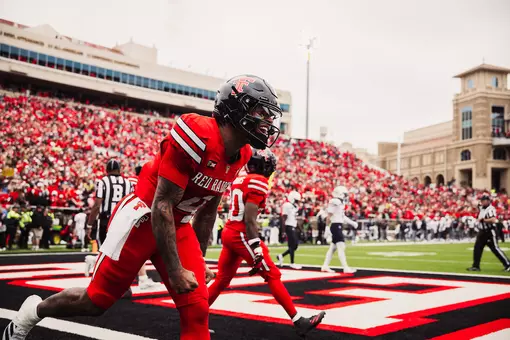 Thomas Castellanos and J'Koby Williams celebrating the last Red Raider touchdown at Texas Tech vs Arizona, on October 31st, 2026.