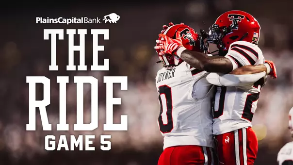 Thumbnail for The Ride on TexasTech+, featuring a celebrating Quinten Joyner and J'Koby Williams in the Red Raiders' win over Colorado.