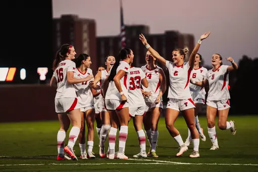 Texas Tech celebrates its open goal during Thursday's 3-0 win over Oklahoma State