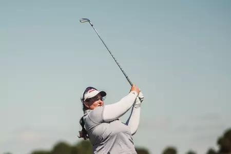 Lauren Zaretsky takes a swing at the Rawls Course in a practice round
